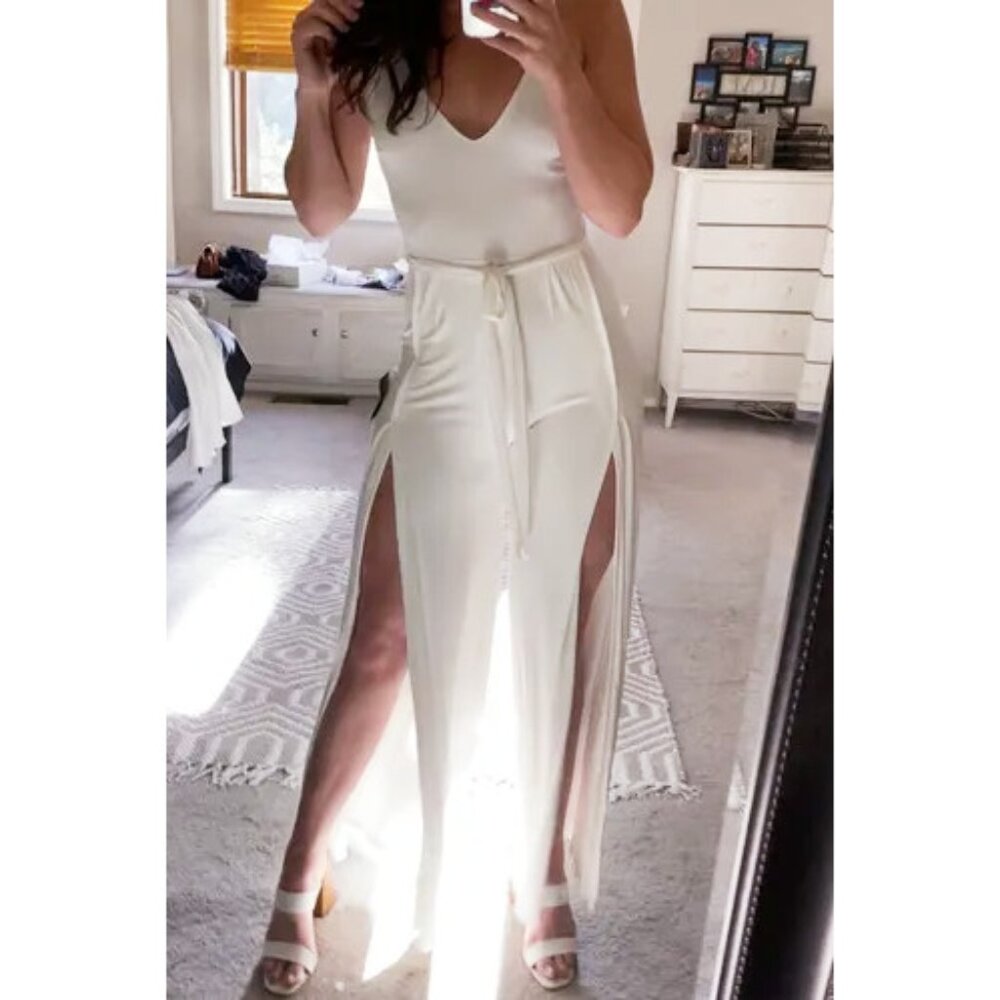 Lulus Just Breathe Sleeveless Slit-Leg Jumpsuit in Stretch Jersey -Flyaway Pants - Picture 4 of 6